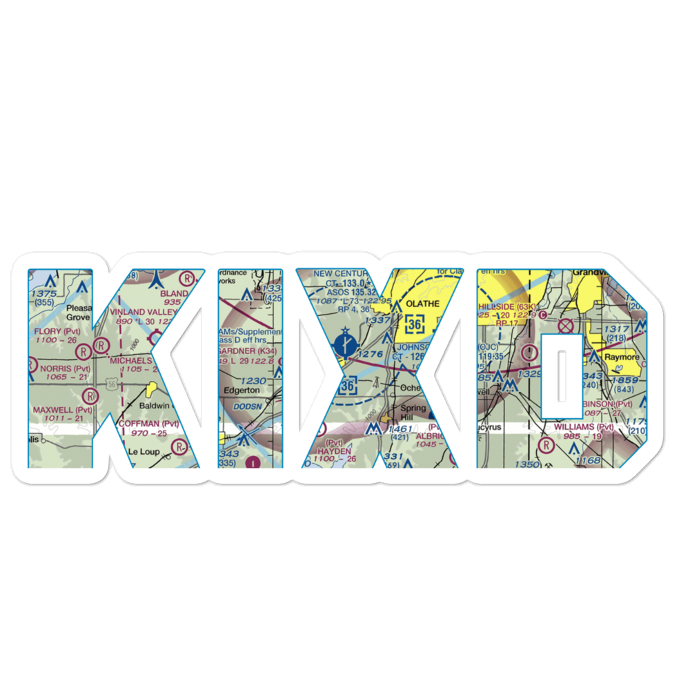New Century Aircenter Airport (IXD) VFR Sectional Sticker 