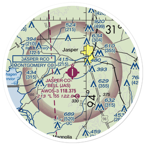 Jasper County Airport-Bell Field (JAS) VFR Sectional Sticker (20 mile)