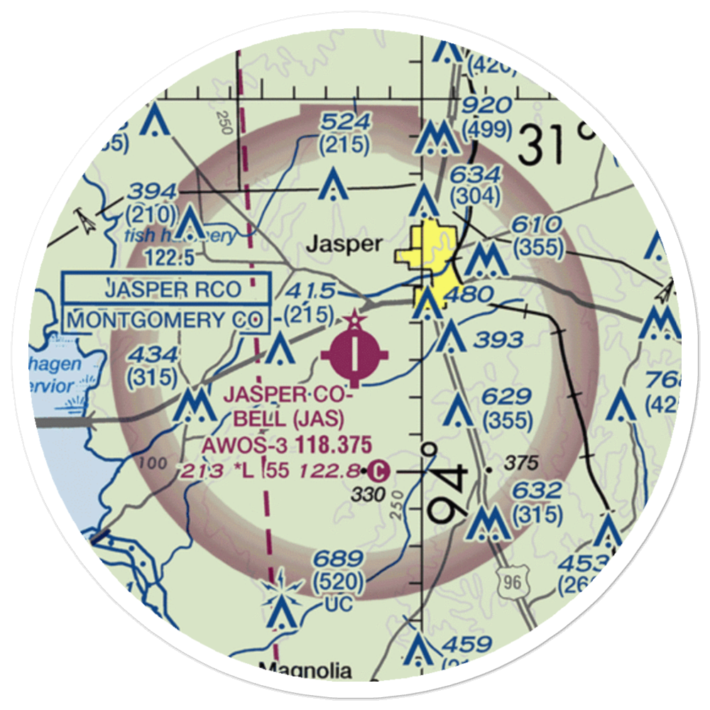 Jasper County Airport-Bell Field (JAS) VFR Sectional Sticker (20 mile) 
