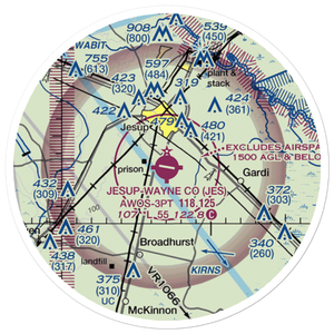 Jesup Wayne County Airport (JES) VFR Sectional Sticker (20 mile)