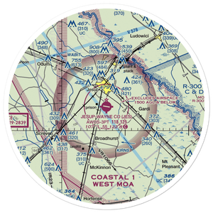Jesup Wayne County Airport (JES) VFR Sectional Sticker (30 mile)