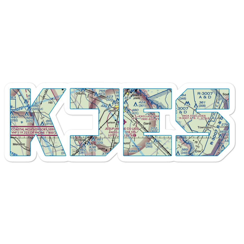 Jesup Wayne County Airport (JES) VFR Sectional Sticker 