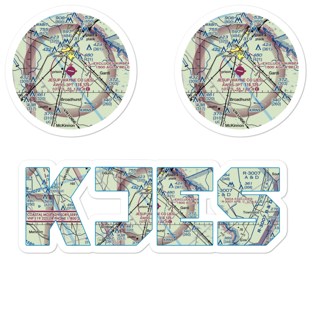 Jesup Wayne County Airport (JES) VFR Sectional Sticker Pack 
