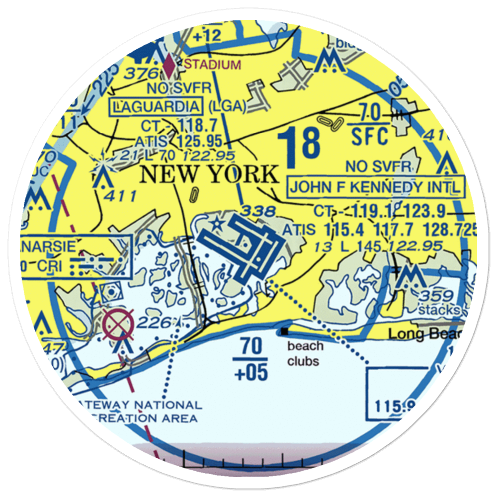 John F Kennedy International Airport (JFK) VFR Sectional Sticker (20 mile) 