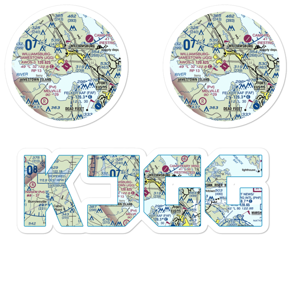 Williamsburg Jamestown Airport (JGG) VFR Sectional Sticker Pack 