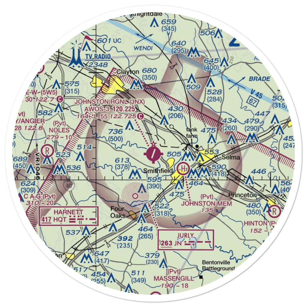Johnston County Airport (JNX) VFR Sectional Sticker (30 mile) 