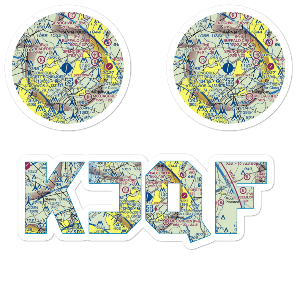 Concord-Padgett Regional Airport (JQF) VFR Sectional Sticker Pack 