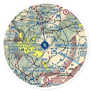 John Murtha Johnstown Cambria County Airport (JST) VFR Sectional Sticker (20 mile)