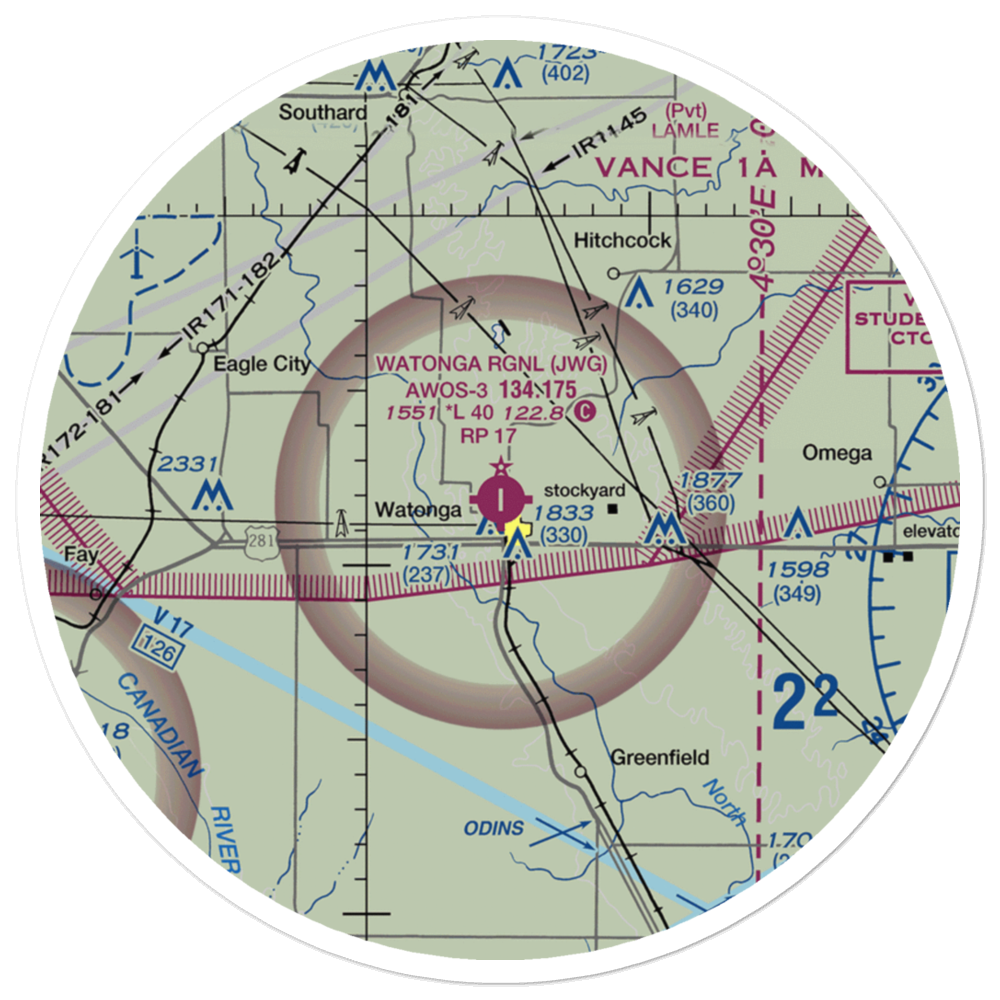 Watonga Regional Airport (JWG) VFR Sectional Sticker (30 mile) 