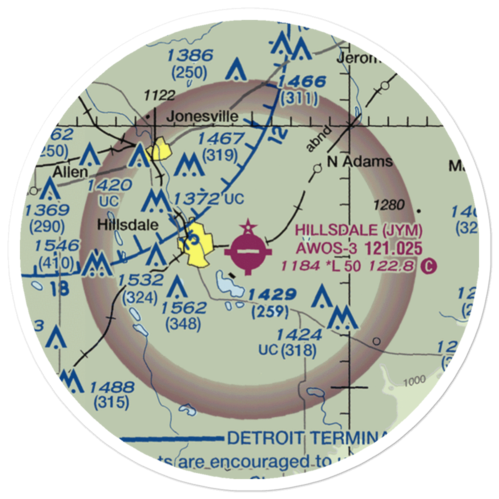 Hillsdale Municipal Airport (JYM) VFR Sectional Sticker (20 mile) 