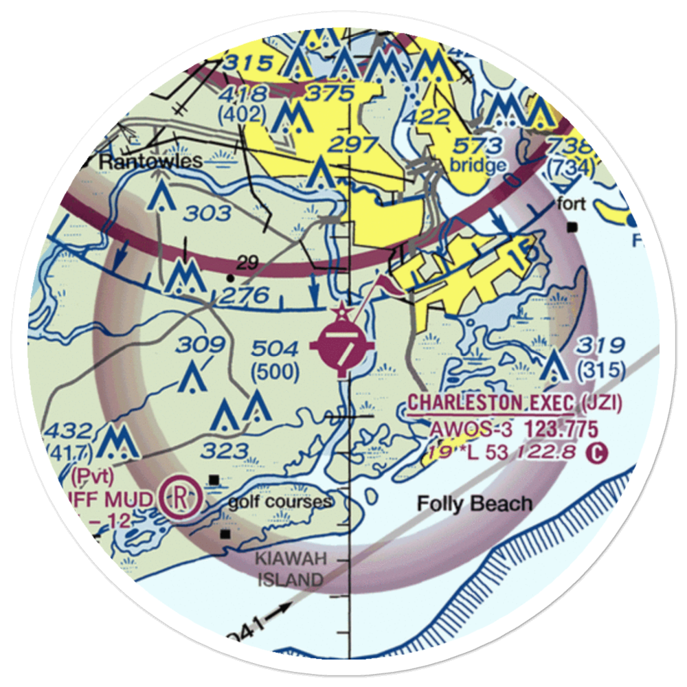 Charleston Executive Airport (JZI) VFR Sectional Sticker (20 mile) 