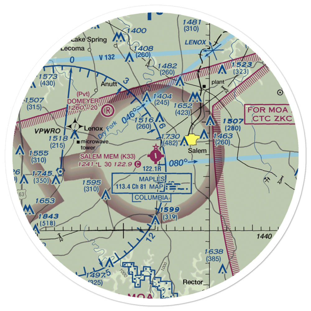 Salem Memorial Airport (K33) VFR Sectional Sticker (30 mile) 