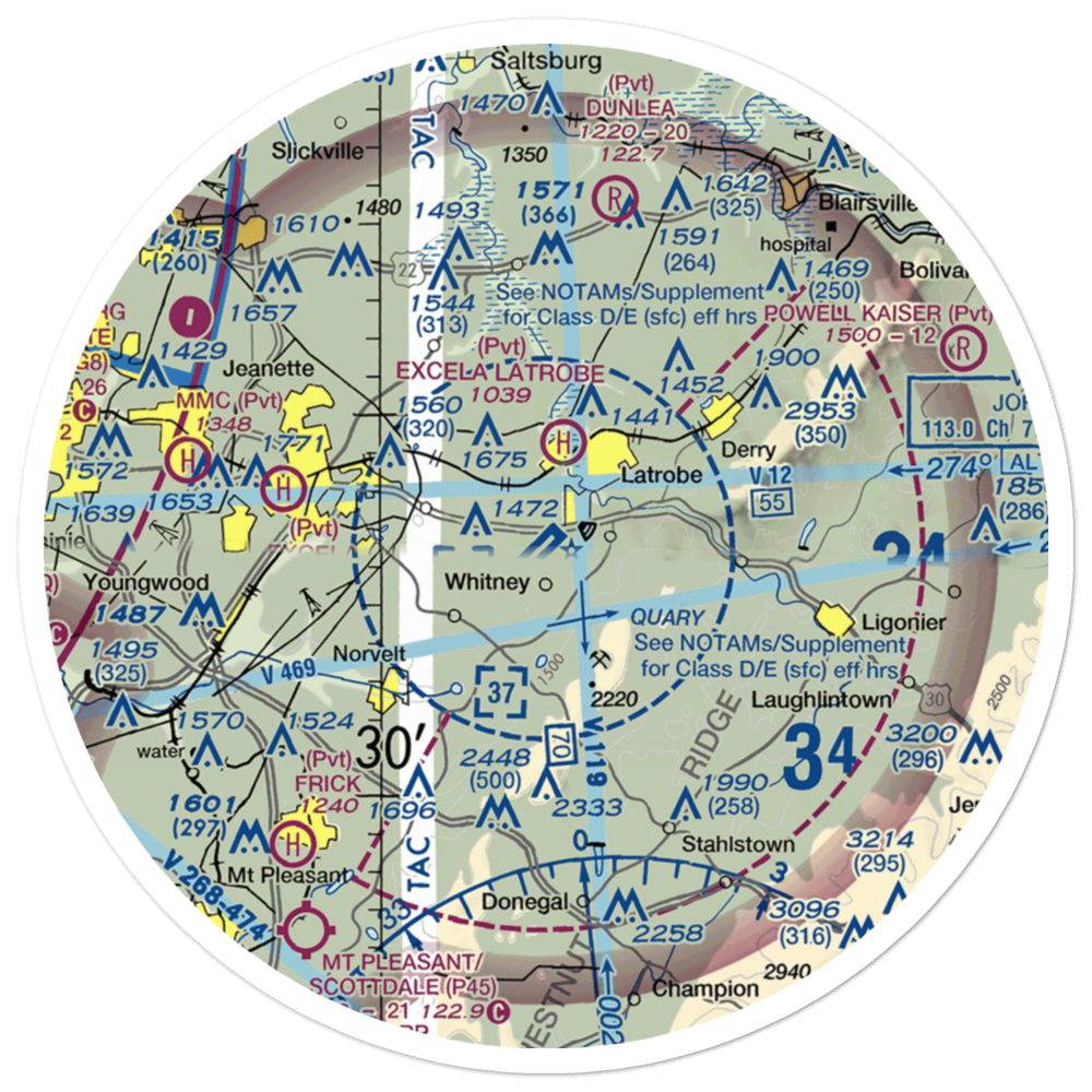 Arnold Palmer Regional Airport (LBE) VFR Sectional Sticker (30 mile) 
