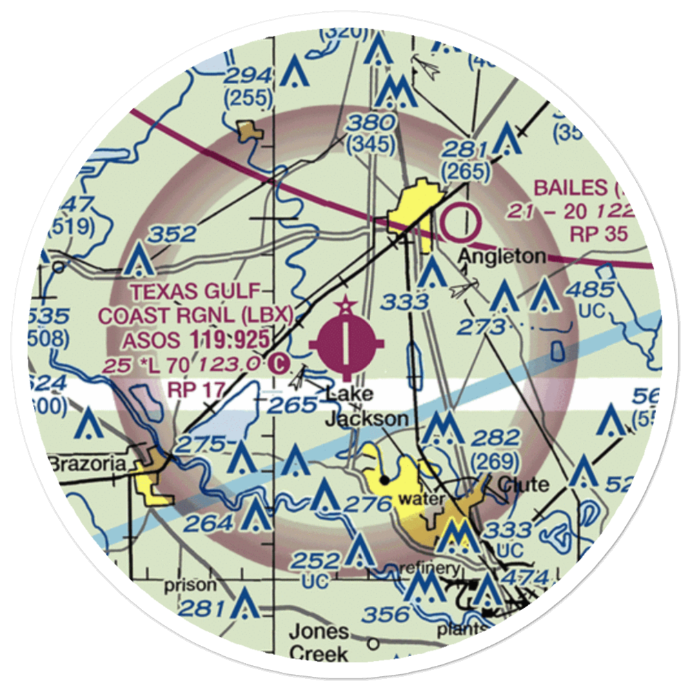 Texas Gulf Coast Regional Airport (LBX) VFR Sectional Sticker (20 mile) 