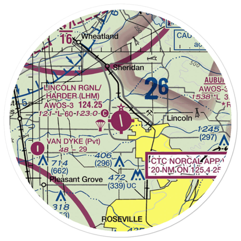Lincoln Regional Karl Harder Field (LHM) VFR Sectional Sticker (20 mile) 