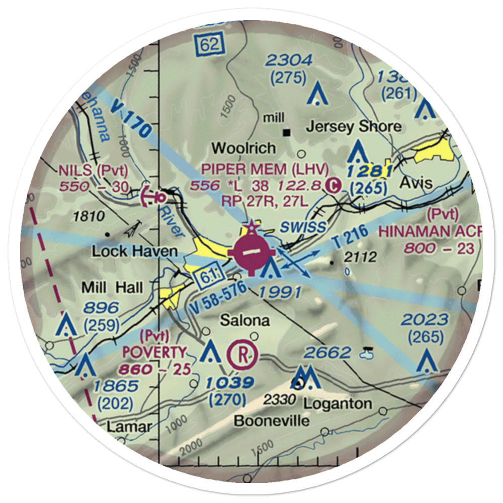 William T. Piper Memorial Airport (LHV) VFR Sectional Sticker (20 mile) 