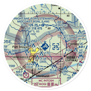 Wright AAF (Fort Stewart)/Midcoast Regional Airport (LHW) VFR Sectional Sticker (20 mile)