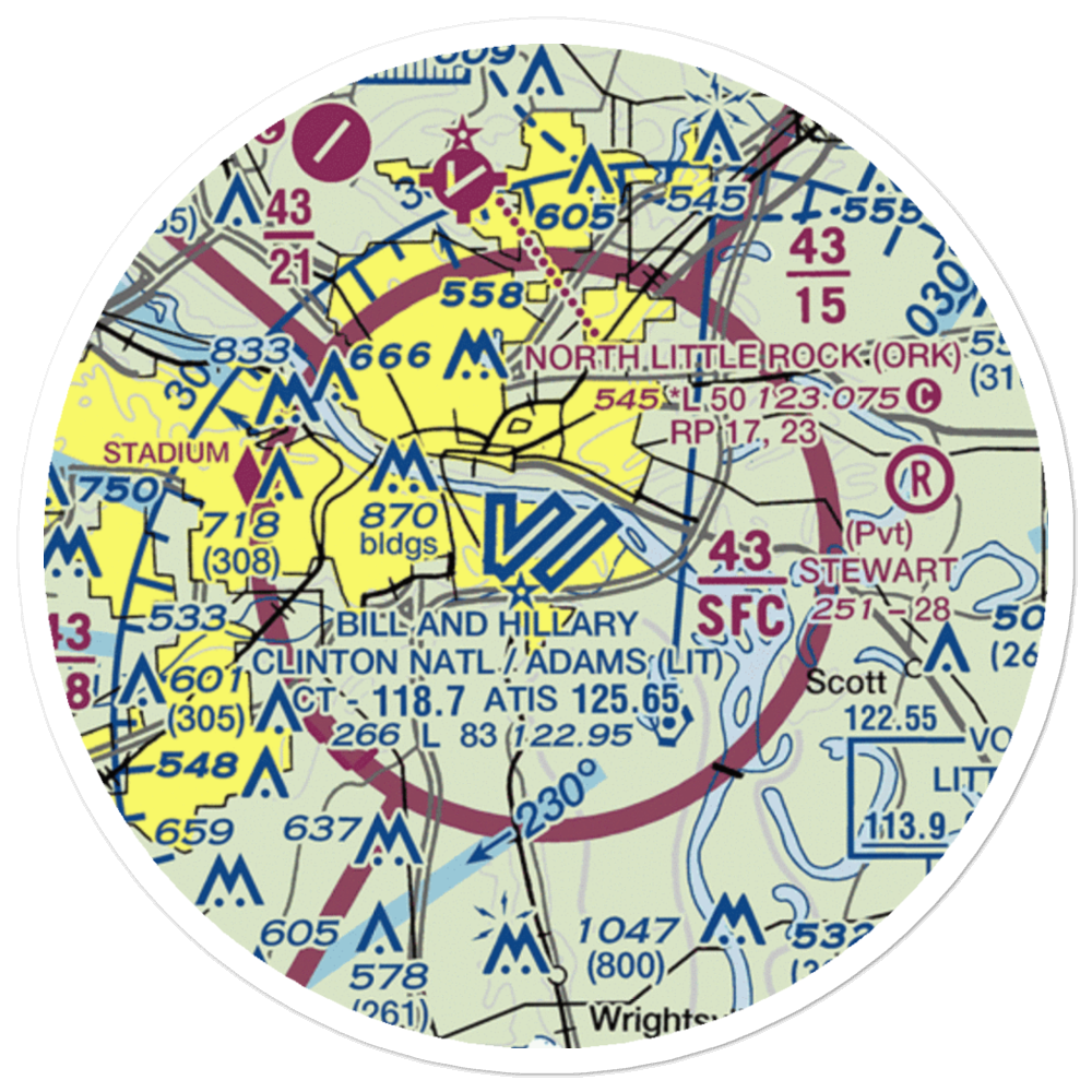 Bill & Hillary Clinton National Airport/Adams Field (LIT) VFR Sectional Sticker (20 mile) 