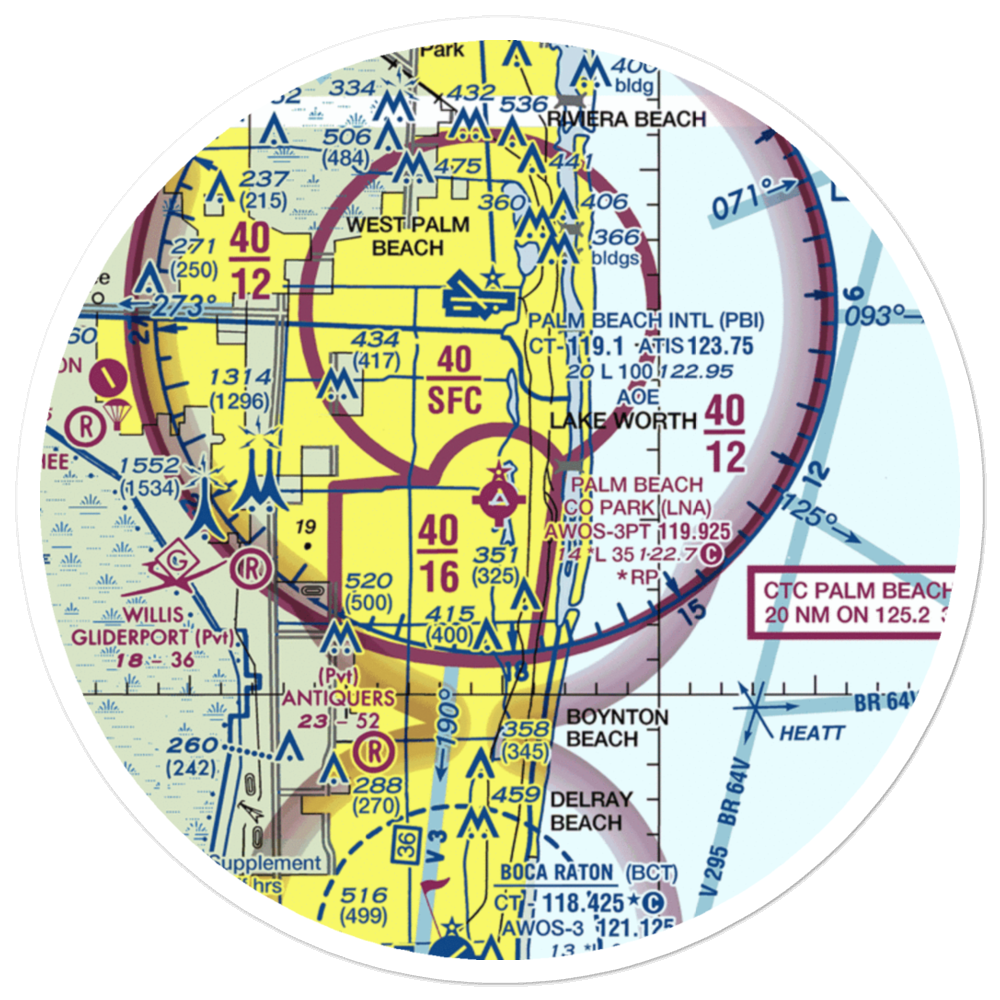 Palm Beach County Park Airport (LNA) VFR Sectional Sticker (30 mile) 