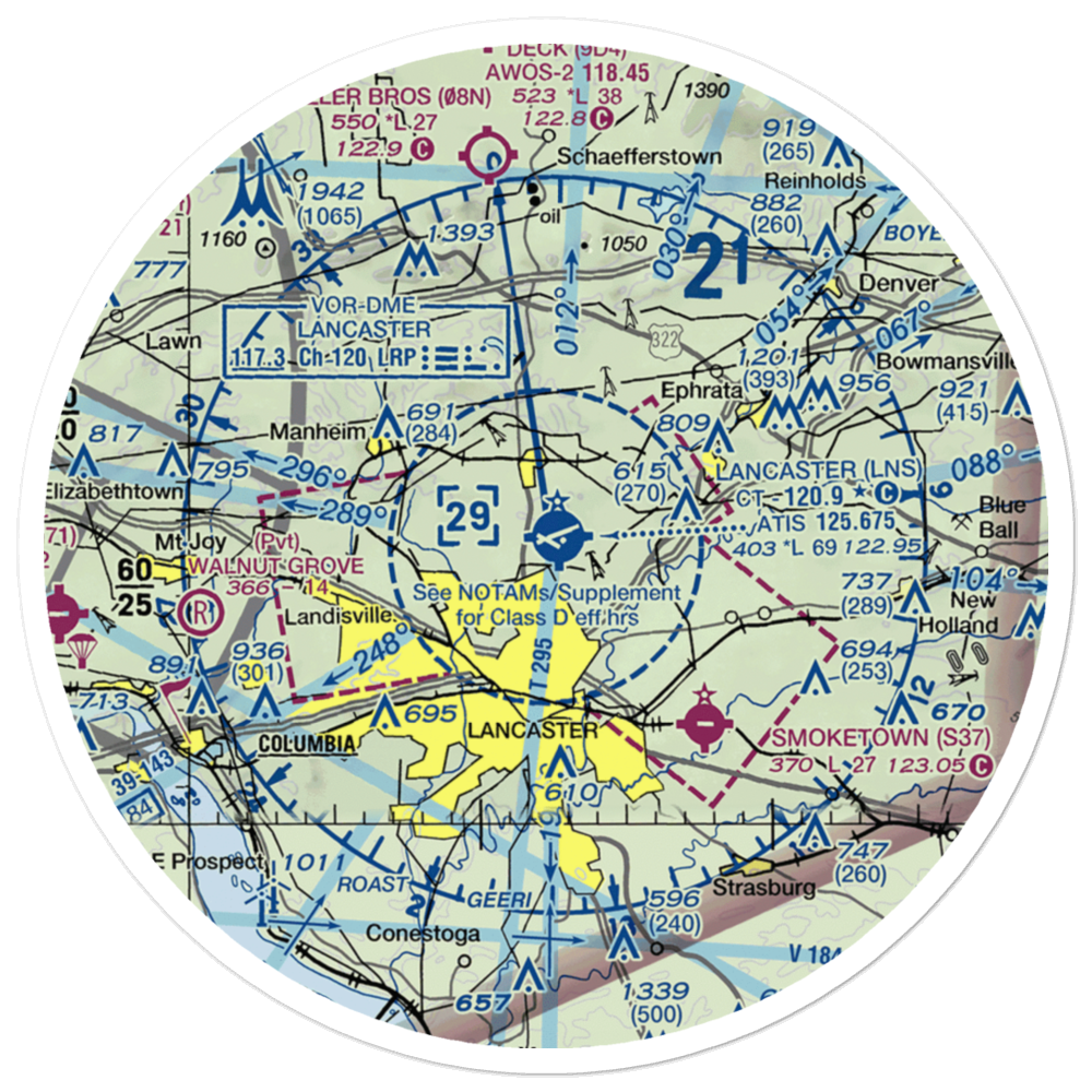 Lancaster Airport (LNS) VFR Sectional Sticker (30 mile) 