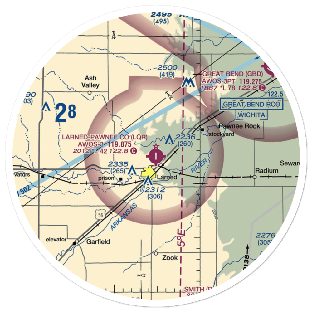 Larned Pawnee County Airport (LQR) VFR Sectional Sticker (30 mile) 