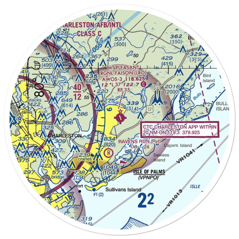 Mt Pleasant Regional-Faison field (LRO) VFR Sectional Sticker (30 mile) 