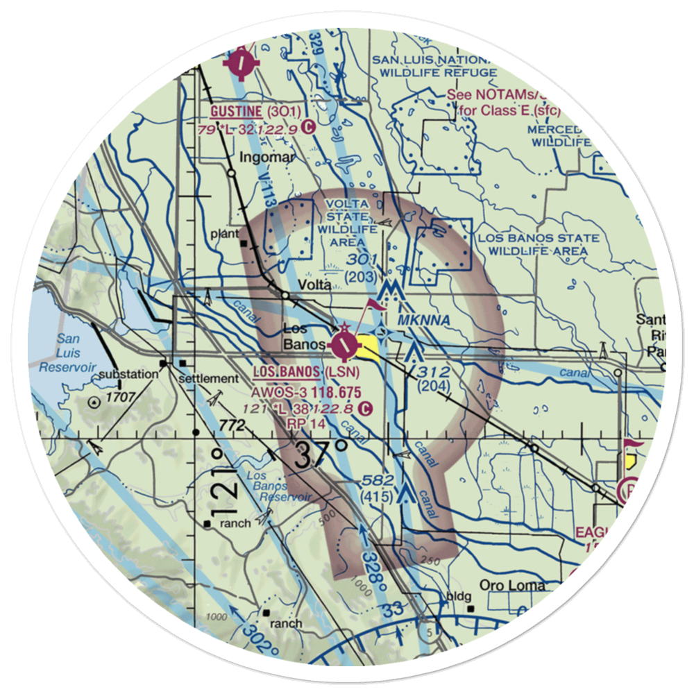 Los Banos Municipal Airport (LSN) VFR Sectional Sticker (30 mile) 
