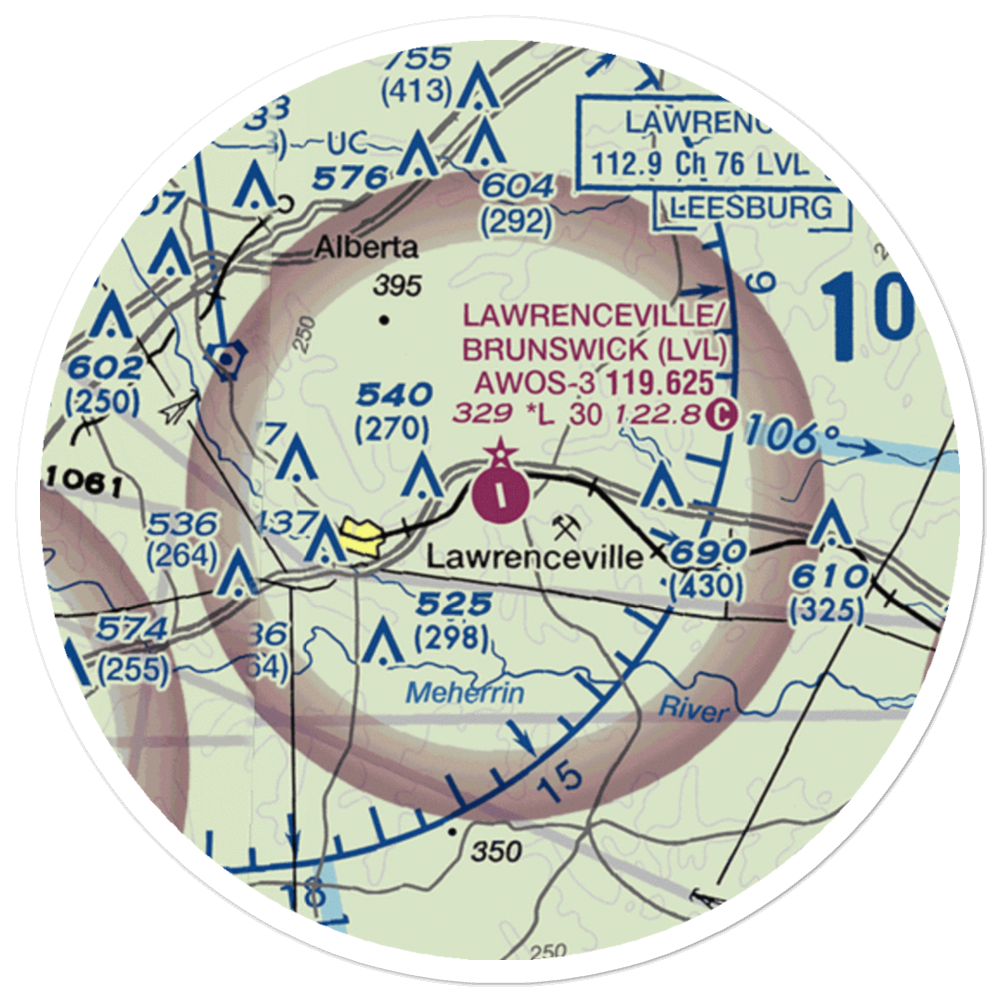 Brunswick Municipal Airport (LVL) VFR Sectional Sticker (20 mile) 