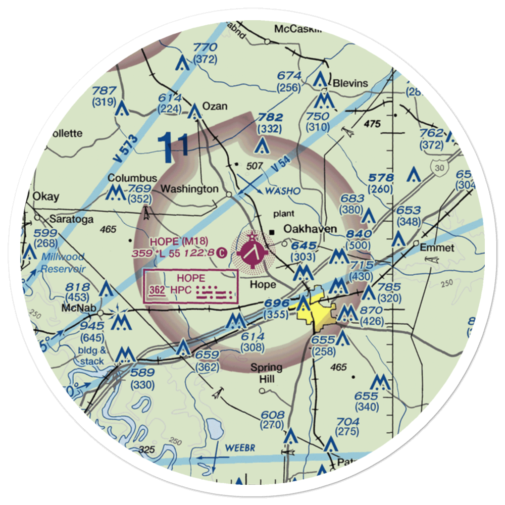 Hope Municipal Airport (M18) VFR Sectional Sticker (30 mile) 