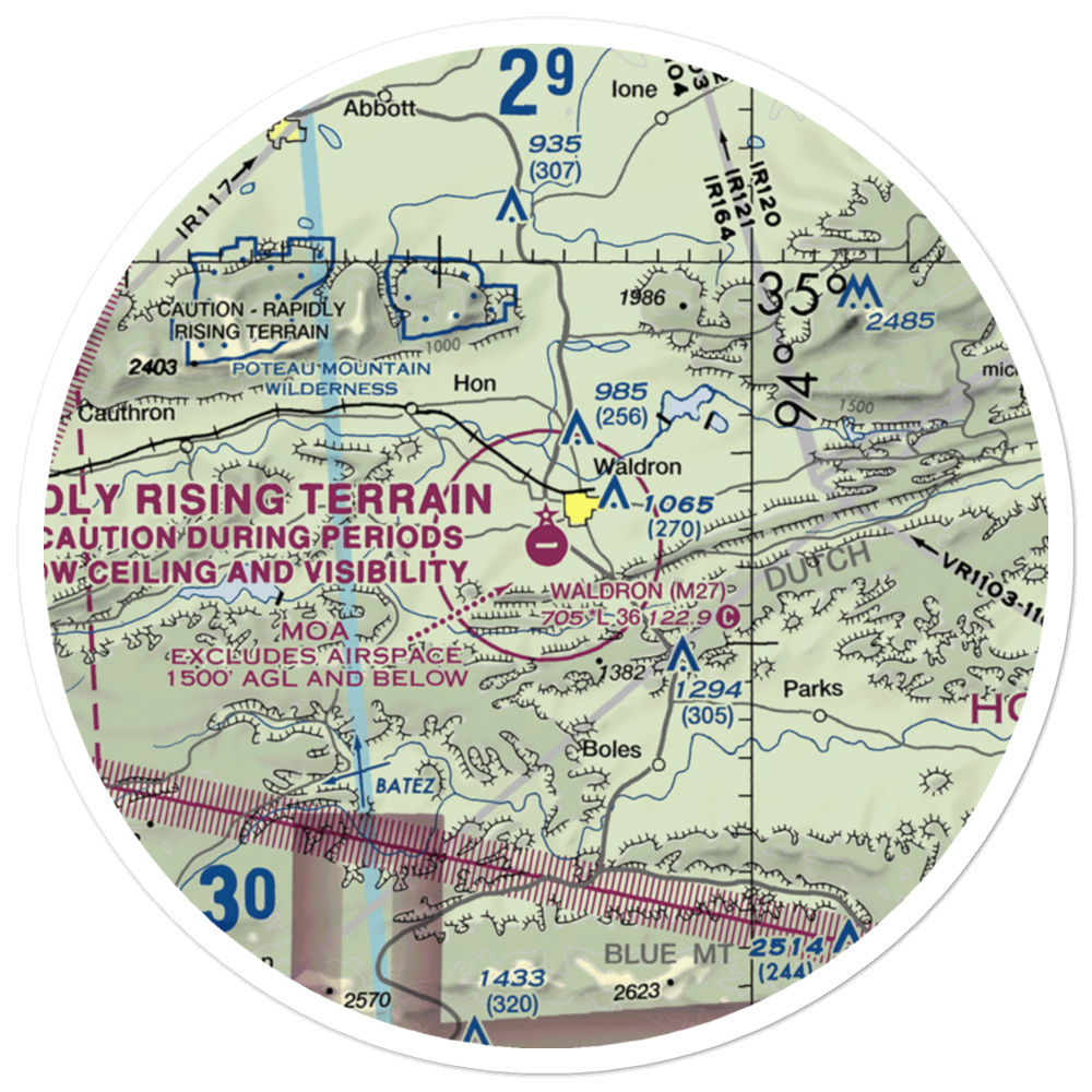 Waldron Municipal Airport (M27) VFR Sectional Sticker (30 mile) 