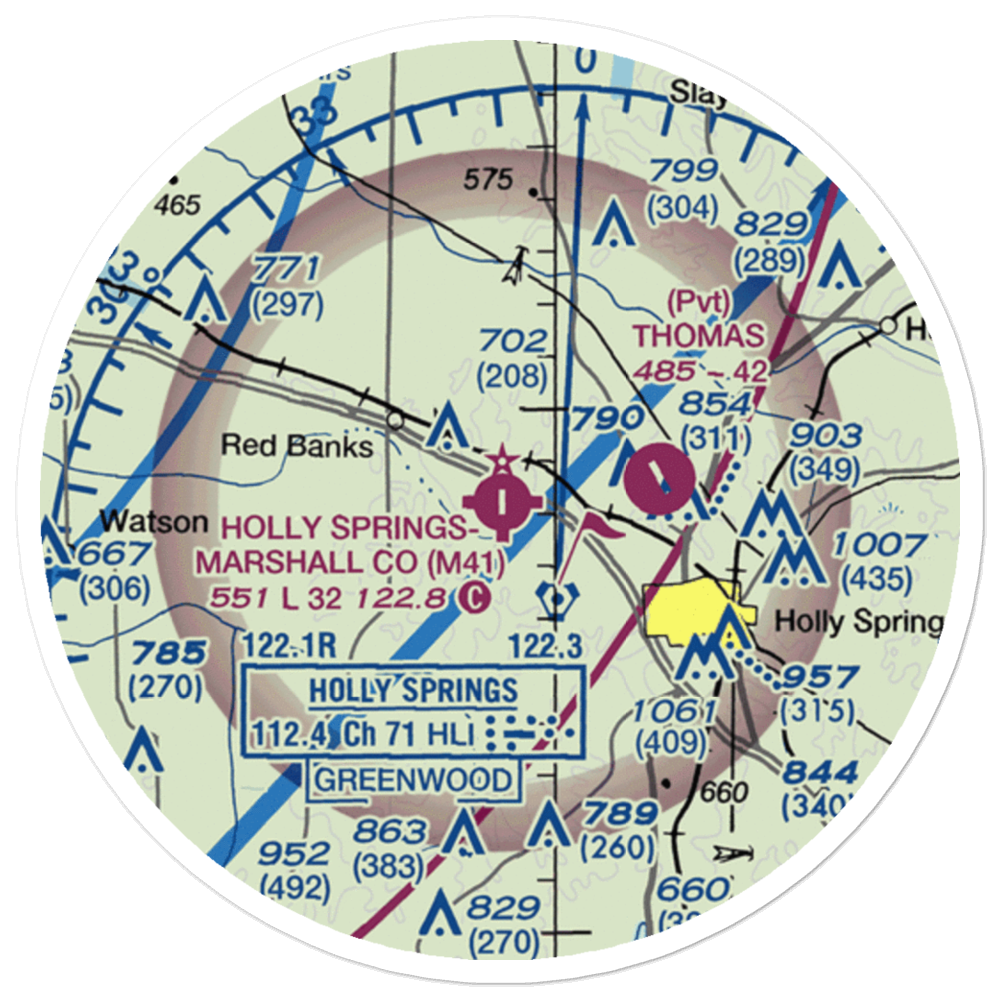 Holly Springs Marshall County Airport (M41) VFR Sectional Sticker (20 mile) 