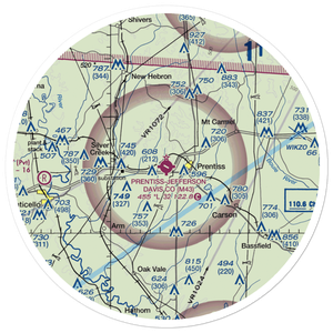 Prentiss Jefferson Davis County Airport (M43) VFR Sectional Sticker (30 mile)
