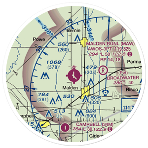 Malden Regional Airport (MAW) VFR Sectional Sticker (20 mile)