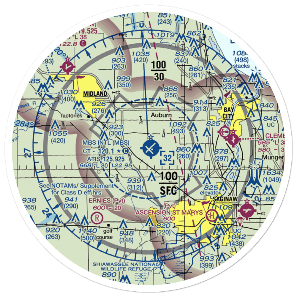 MBS International Airport (MBS) VFR Sectional Sticker (30 mile) 
