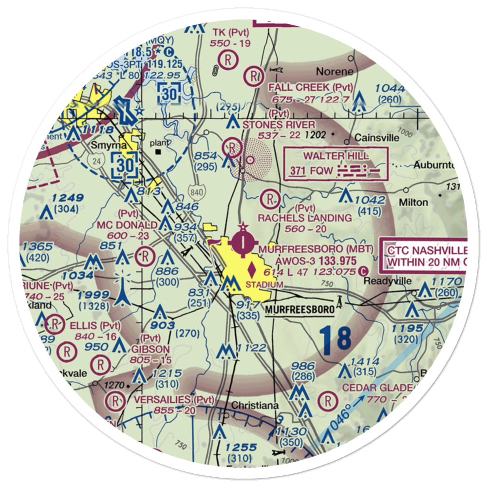 Murfreesboro Municipal Airport (MBT) VFR Sectional Sticker (30 mile) 