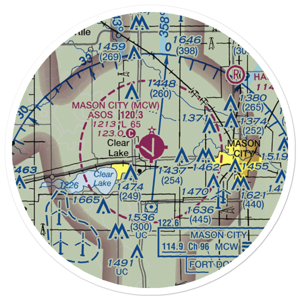 Mason City Municipal Airport (MCW) VFR Sectional Sticker (20 mile) 