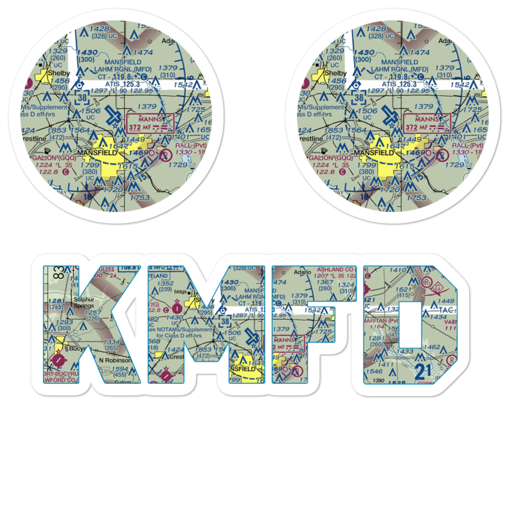 Mansfield Lahm Regional Airport (MFD) VFR Sectional Sticker Pack 