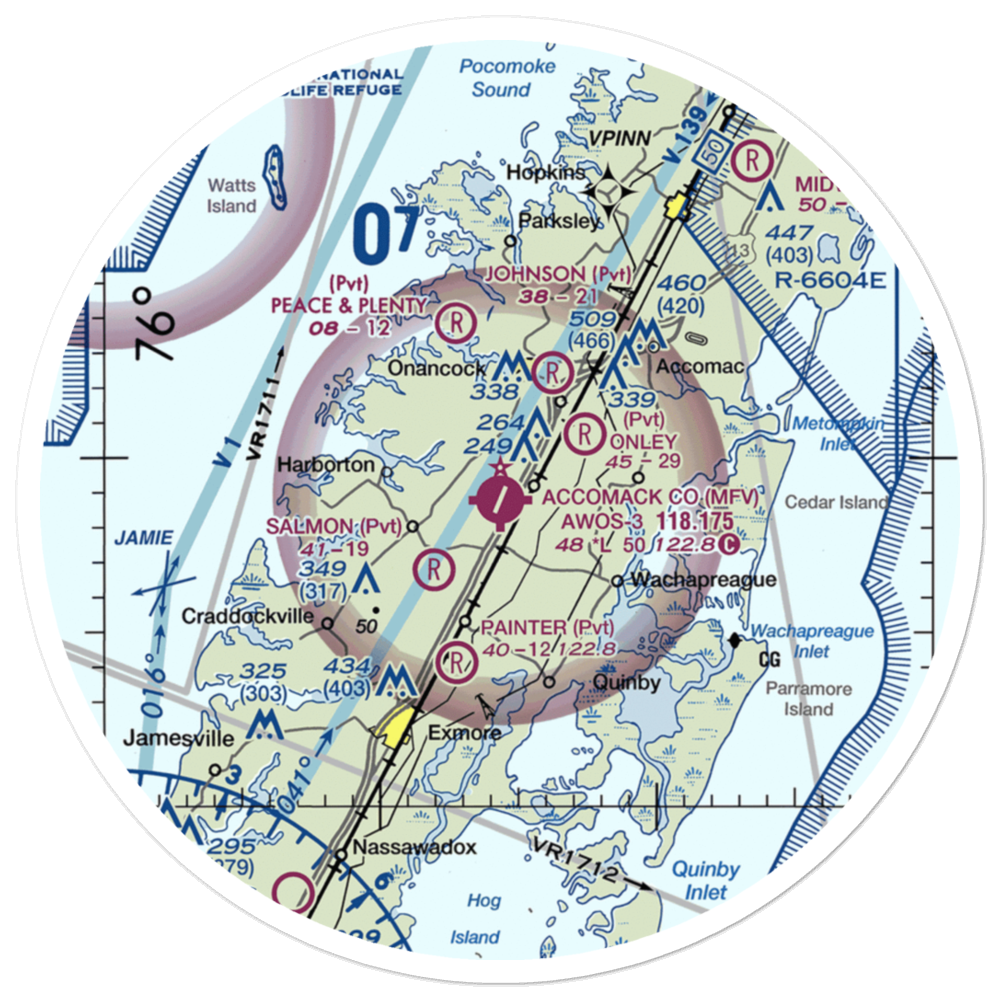 Accomack County Airport (MFV) VFR Sectional Sticker (30 mile) 