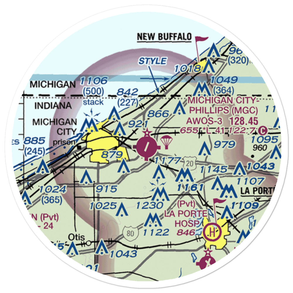 Michigan City Municipal Airport (MGC) VFR Sectional Sticker (20 mile) 