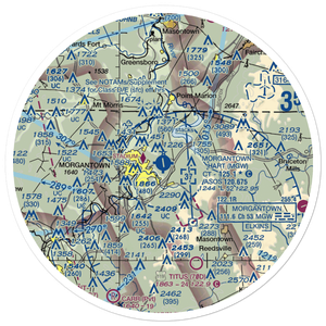 Morgantown Municipal Walter L. Bill Hart Field (MGW) VFR Sectional Sticker (30 mile)