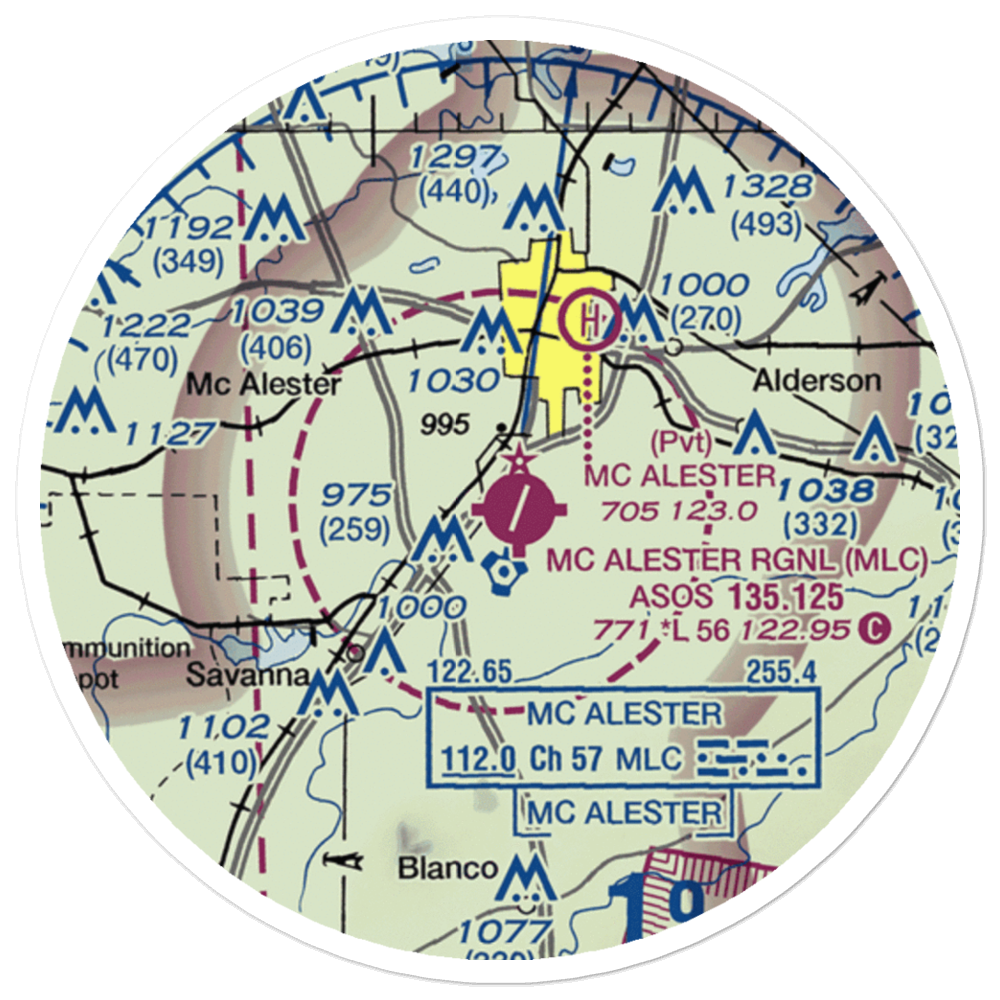 Mc Alester Regional Airport (MLC) VFR Sectional Sticker (20 mile) 