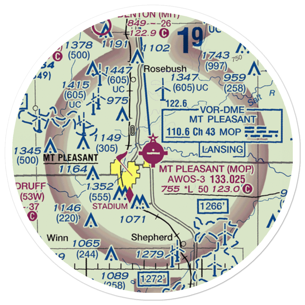 Mount Pleasant Municipal Airport (MOP) VFR Sectional Sticker (20 mile) 