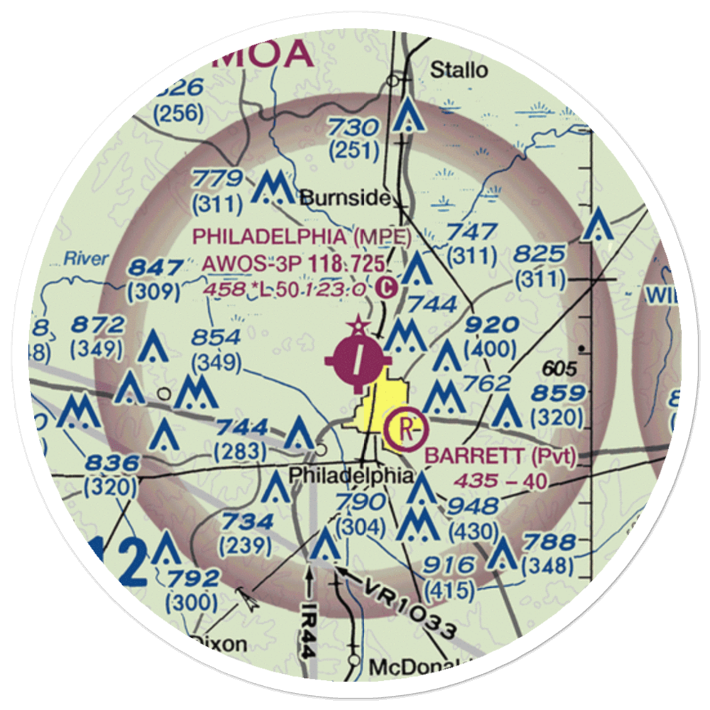 Philadelphia Municipal Airport (MPE) VFR Sectional Sticker (20 mile) 