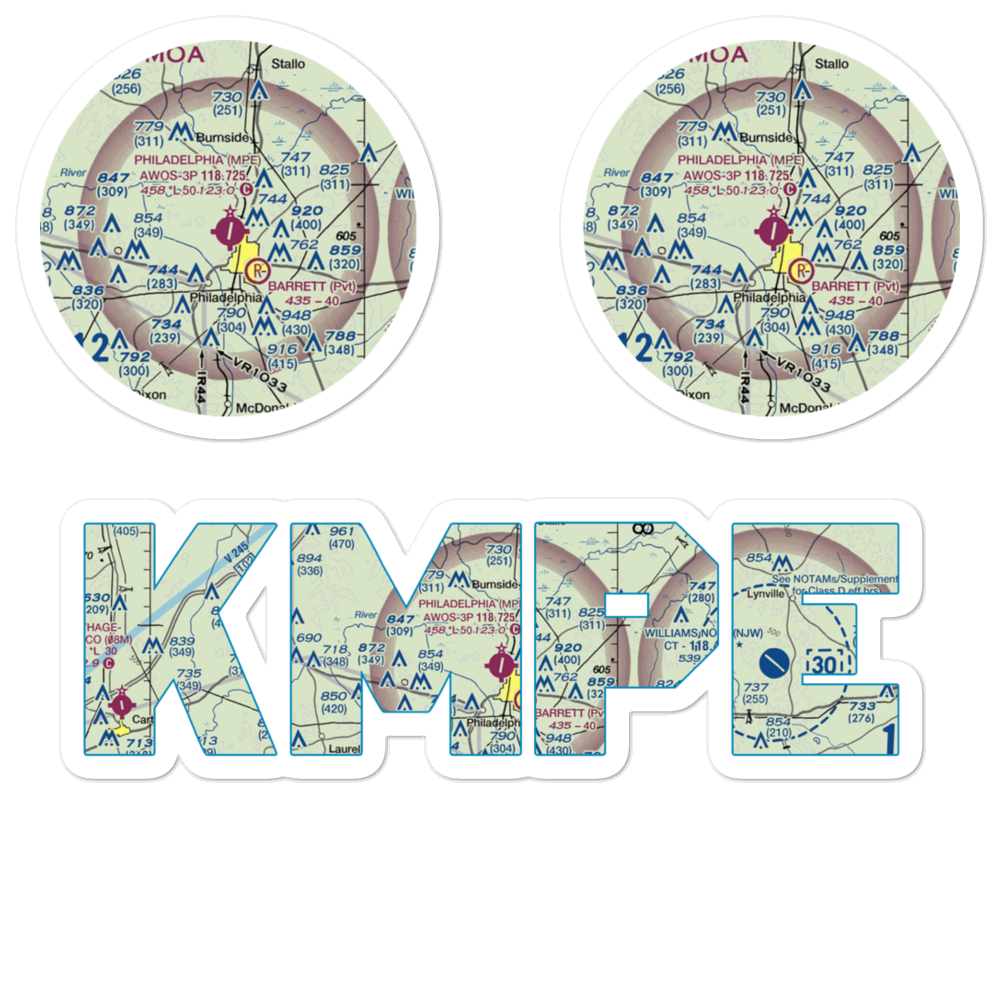 Philadelphia Municipal Airport (MPE) VFR Sectional Sticker Pack 