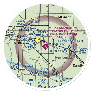 Mount Pleasant Municipal Airport (MPZ) VFR Sectional Sticker (20 mile)