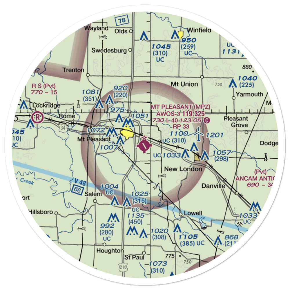 Mount Pleasant Municipal Airport (MPZ) VFR Sectional Sticker (30 mile) 