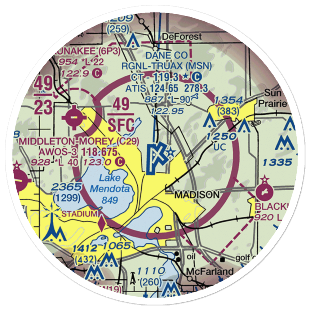 Dane County Regional Truax Field (MSN) VFR Sectional Sticker (20 mile) 