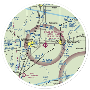 Coles County Memorial Airport (MTO) VFR Sectional Sticker (30 mile)