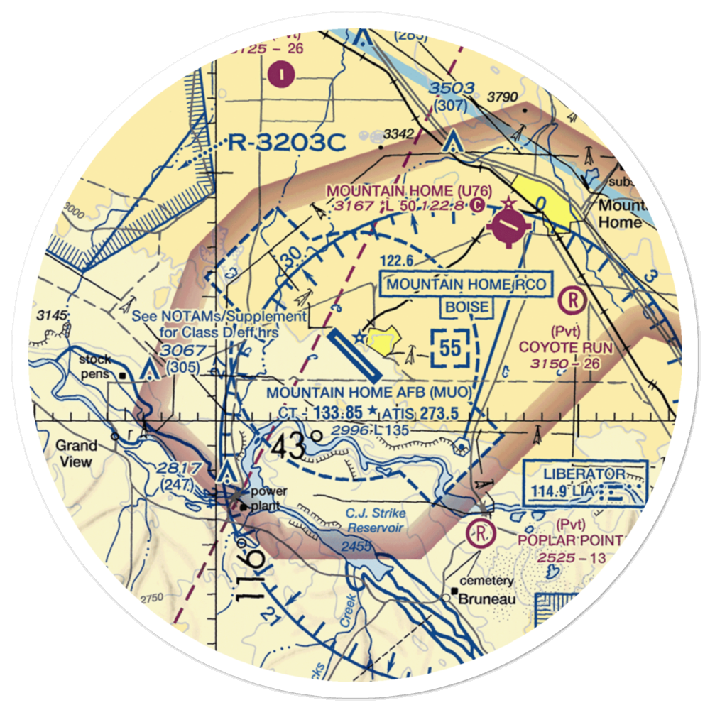 Mountain Home Air Force Base (MUO) VFR Sectional Sticker (30 mile) 