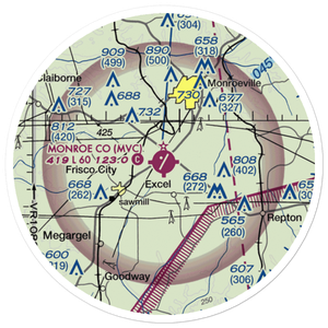 Monroe County Aeroplex Airport (MVC) VFR Sectional Sticker (20 mile)
